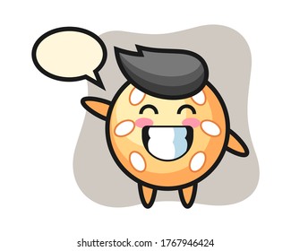 Sesame ball cartoon doing wave hand gesture