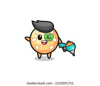sesame ball cartoon as future warrior mascot , cute design