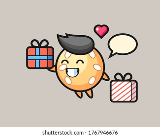 Sesame ball cartoon giving the gift