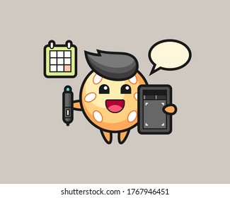 Sesame ball cartoon as a graphic designer