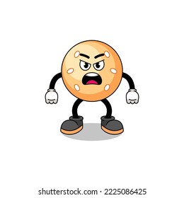 sesame ball cartoon illustration with angry expression , character design