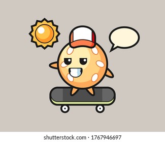 Sesame ball cartoon ride a skateboard