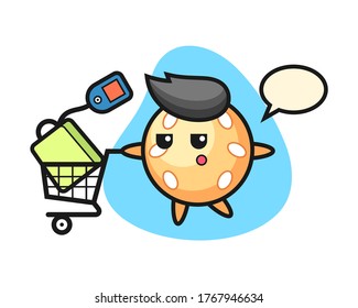 Sesame ball cartoon with a shopping cart