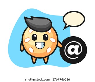 Sesame ball cartoon standing beside the At symbol