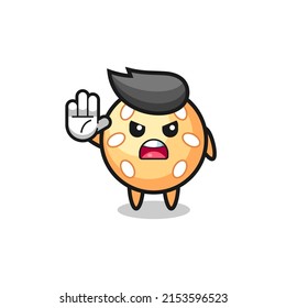 sesame ball character doing stop gesture , cute design