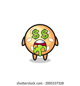 sesame ball character with an expression of crazy about money , cute style design for t shirt, sticker, logo element
