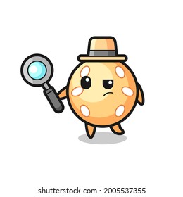 sesame ball detective character is analyzing a case , cute style design for t shirt, sticker, logo element