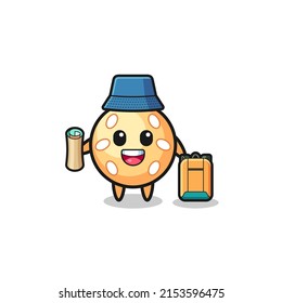sesame ball mascot character as hiker , cute design
