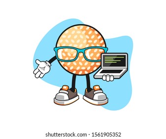 Sesame Ball programmer cartoon. Mascot Character vector.