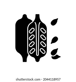 Sesame Black Glyph Icon. Food Ingredient, Cooking Seasoning. Nutritious Additives. Condiment For Cookery. Common Allergen. Silhouette Symbol On White Space. Vector Isolated Illustration