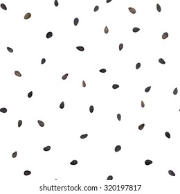 Sesame Black Seeds Seamless Vector Pattern Isolated On White Background.