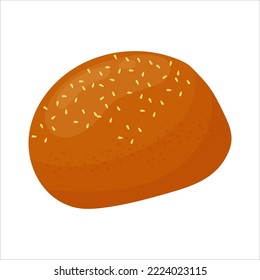 Sesame bun for hamburger. Butter pastry. Confectionery. Bun for breakfast. Bakery. Vector illustration on a white background.