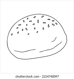 Bollo de sésamo para hamburguesa. Pastel de mantequilla. La repostería. Bun para el desayuno. Panadería. Ilustración vectorial en un fondo blanco.