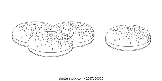 Sesame buns on a white background. Black outline.
