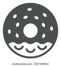 Sesame donut with chocolate glaze solid icon, sweets pastry concept. Vector graphics. Sweet bun, bakery sign on white background, glyph style icon for mobile or web design