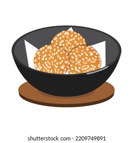 Sesame Dumpling.Chinese Food Vector Illustration.