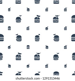 sesame icons pattern seamless white background. Included editable filled burger with sausage, double burger with flag, double burger, with pepper icons. sesame icons for web and mobile.