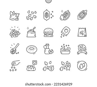 Sesame. No sesame food allergen. Salad with sesame. Menu for cafe. Pixel Perfect Vector Thin Line Icons. Simple Minimal Pictogram