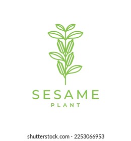 sesame plant leaves seeds food and health care hair benefits logo design vector icon illustration template