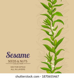 Sesame Plant Vector Pattern On Color Background