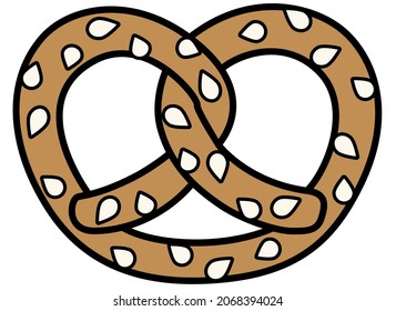 Sesame pretzel - baked product - vector full color picture for logo or icon. Sesame brezel - Traditional German meal snack