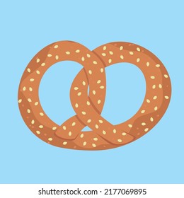 sesame pretzel on blue background