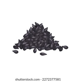 caricatura de pila negra de semilla de sésamo. alimento sano, ingrediente orgánico, grano seco, condimento natural, sésamo crudo del montón ilustración vectorial negro