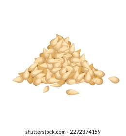 sesame seed white pile cartoon. food ingredient, healthy natural, spice organic, condiment grain, raw, nutrition sesame seed white vector illustration