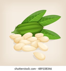 Sesame. Seeds, Fruit And Leaves. Vector Illustration.