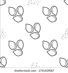 Sesame seeds hand drawn vector seamless pattern. Outline monochrome texture made in doodle style.Fruit 
background for package, merch, wallpaper, menu and other design.