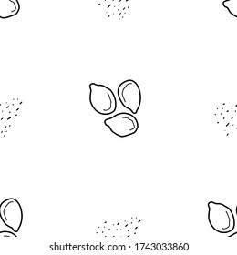 Sesame seeds hand drawn vector seamless pattern. Outline monochrome texture made in doodle style.Fruit 
background for package, merch, wallpaper, menu and other design.