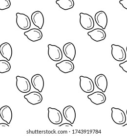 Sesame seeds hand drawn vector seamless pattern. Outline monochrome texture made in doodle style.Fruit 
background for package, merch, wallpaper, menu and other design.