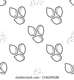 Sesame seeds hand drawn vector seamless pattern. Outline monochrome texture made in doodle style.Fruit 
background for package, merch, wallpaper, menu and other design.