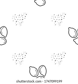 Sesame seeds hand drawn vector seamless pattern. Outline monochrome texture made in doodle style.Fruit 
background for package, merch, wallpaper, menu and other design.