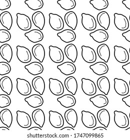 Sesame seeds hand drawn vector seamless pattern. Outline monochrome texture made in doodle style.Fruit 
background for package, merch, wallpaper, menu and other design.