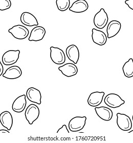 Sesame seeds hand drawn vector seamless pattern. Outline monochrome texture made in doodle style.Fruit 
background for package, merch, wallpaper, menu and other design.