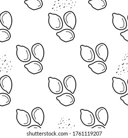 Sesame seeds hand drawn vector seamless pattern. Outline monochrome texture made in doodle style.Fruit 
background for package, merch, wallpaper, menu and other design.