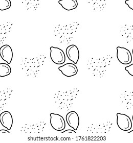 Sesame seeds hand drawn vector seamless pattern. Outline monochrome texture made in doodle style.Fruit 
background for package, merch, wallpaper, menu and other design.