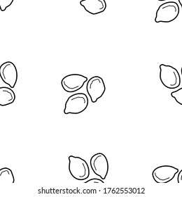 Sesame seeds hand drawn vector seamless pattern. Outline monochrome texture made in doodle style.Fruit 
background for package, merch, wallpaper, menu and other design.