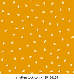 Sesame seeds on fresh yummy bread bun, seamless pattern. Repeating vector background.