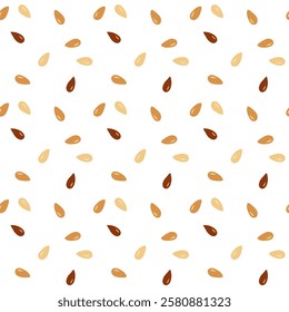 Sesame seeds pattern on white background. White sesame organic food and oil. Vector 