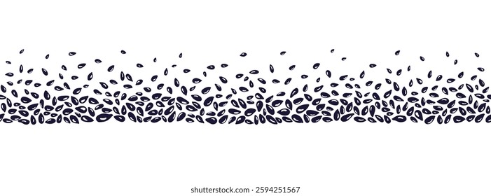 Sesame seeds seamless pattern, graphic border. Vector repeat stripe on transparent background. Art polka dots texture. Abstract chaos texture print