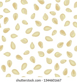Sesame seeds seamless pattern on white background.  Vector illustration in cartoon flat simple style.