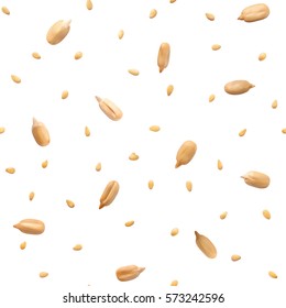 Sesame and sunflower seeds isolated on white background. Seamless vector pattern. Bakery spices.