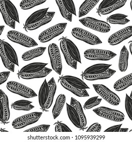 Sesame. Wallpaper, seamless. Ffruit. Sketch. Monochrome. Silhouette. On a white background