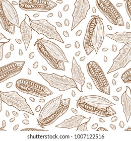 Sesame. Wallpaper, seamless. Leaf, seed, fruit. Sketch. Monochrome. On a white background