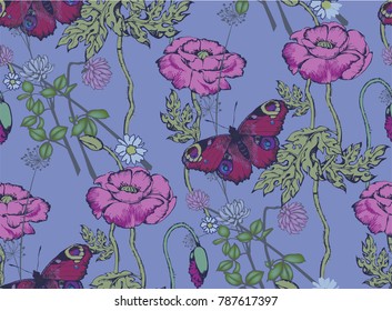 Sesmless pattern of poppy. Vector illustration