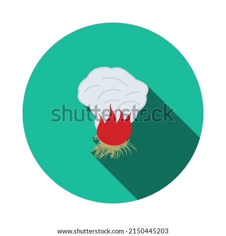 Sesonal Grass Burning Icon. Flat Circle Stencil Design With Long Shadow. Vector Illustration.