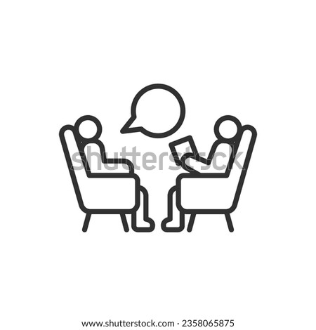 A session of psychotherapy, linear icon. A person at the psychologist, psychotherapist. Line with editable stroke