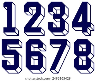 Set 0 1 2 3 4 5 7 8 9 Zero Seven One Two Three Four Five Eight Nine 3D Isometric Number Sports Kit Jersey Uniform Football Soccer Club Team  Pixel Art Vector EPS PNG Clip Art No Transparent Background